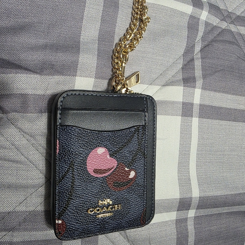Coach Cherry Print Wallet with Gold Chain